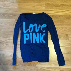Victoria's Secret PINK Navy Crewneck Tee with Light Blue Logo